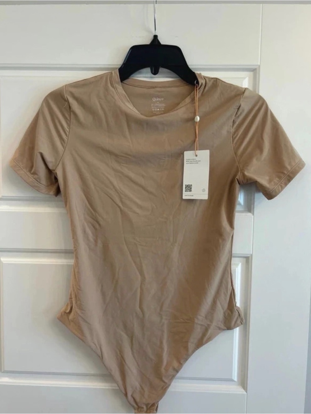 Quince Short Sleeve Bodysuit in Taupe Beige